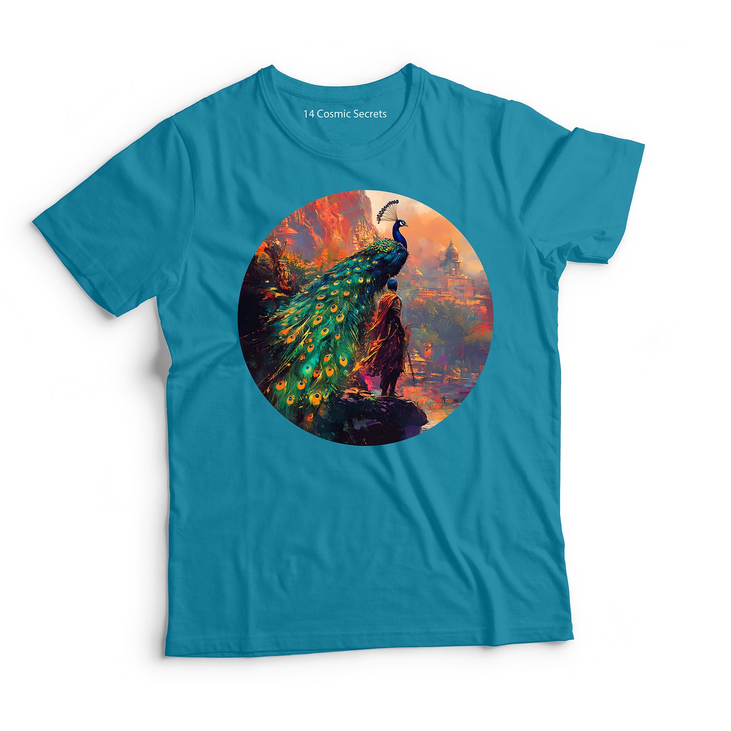 Peacock T-Shirt for Men Cotton Majestic Dancing