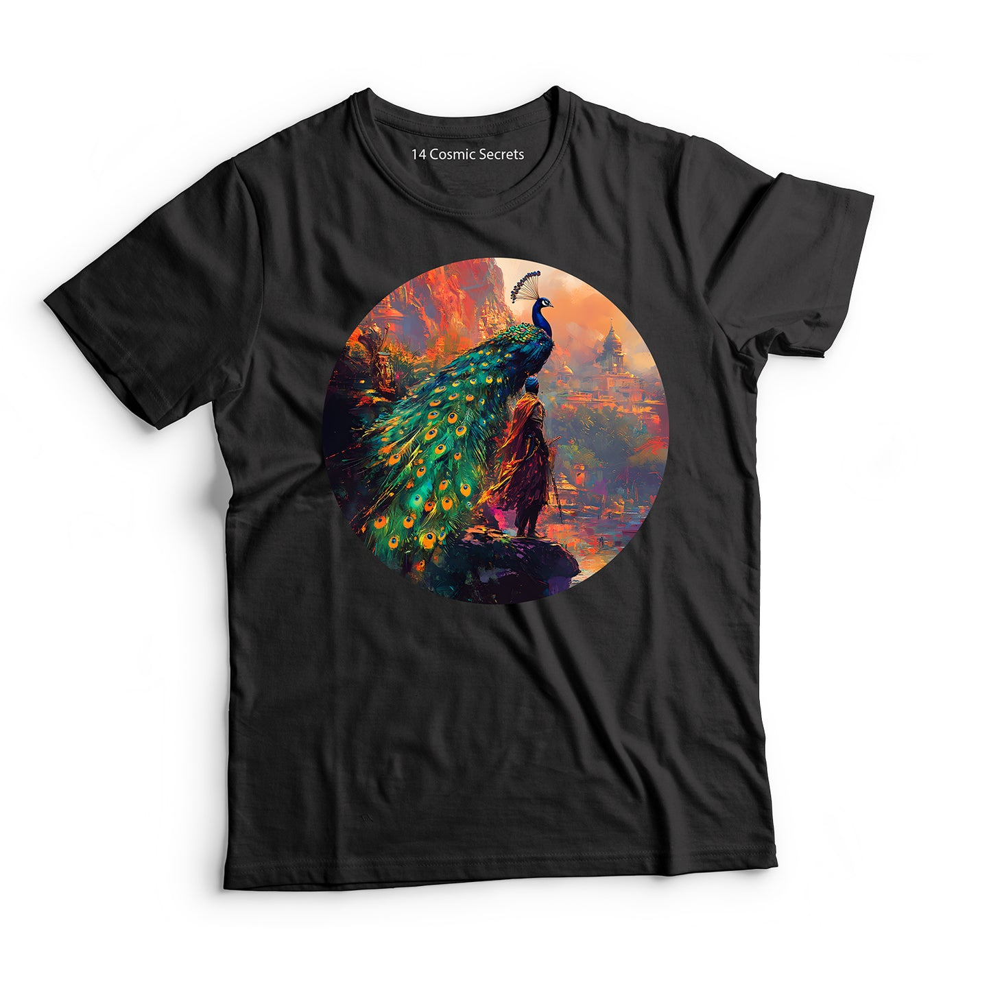 Peacock T-Shirt for Men Cotton Majestic Dancing