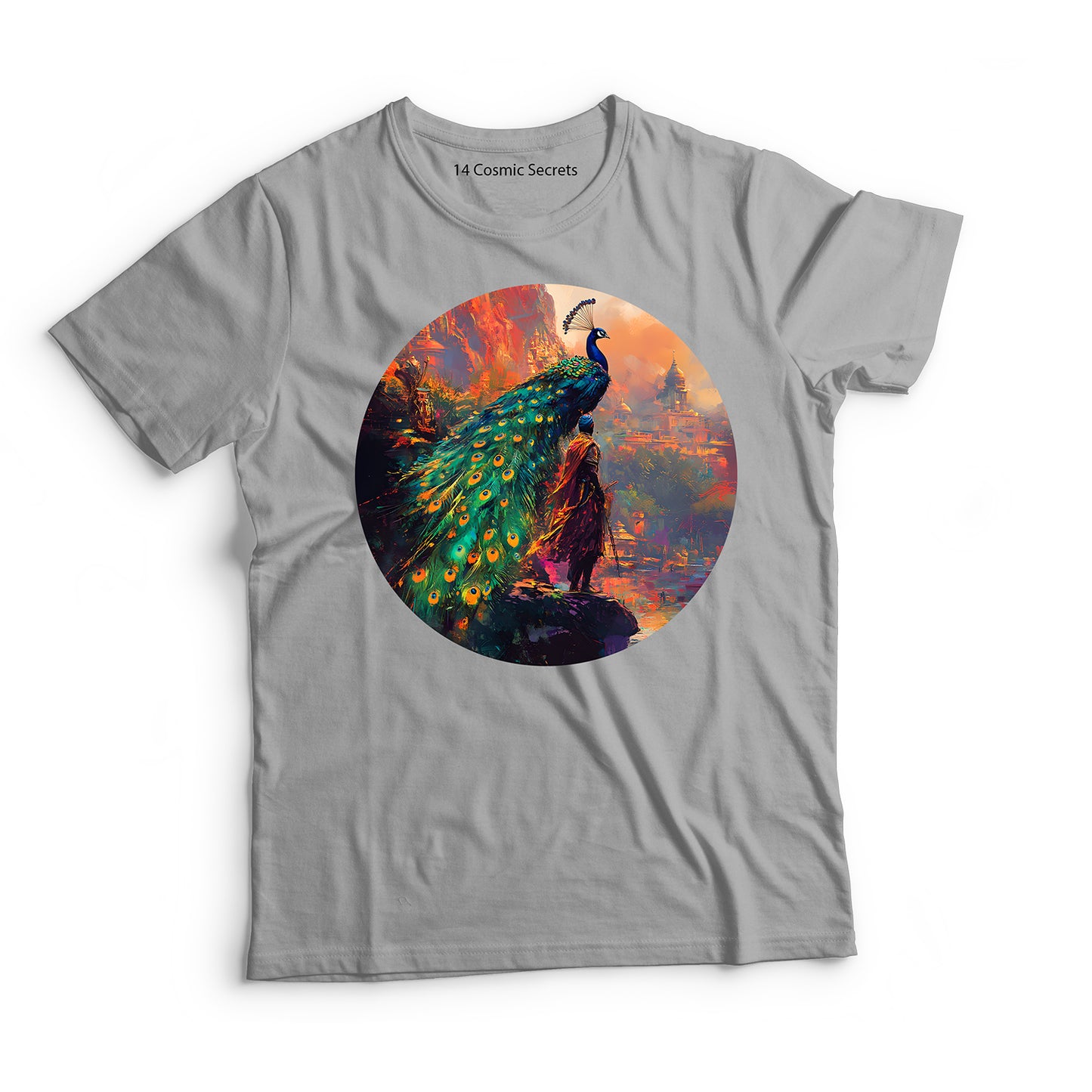 Peacock T-Shirt for Men Cotton Majestic Dancing