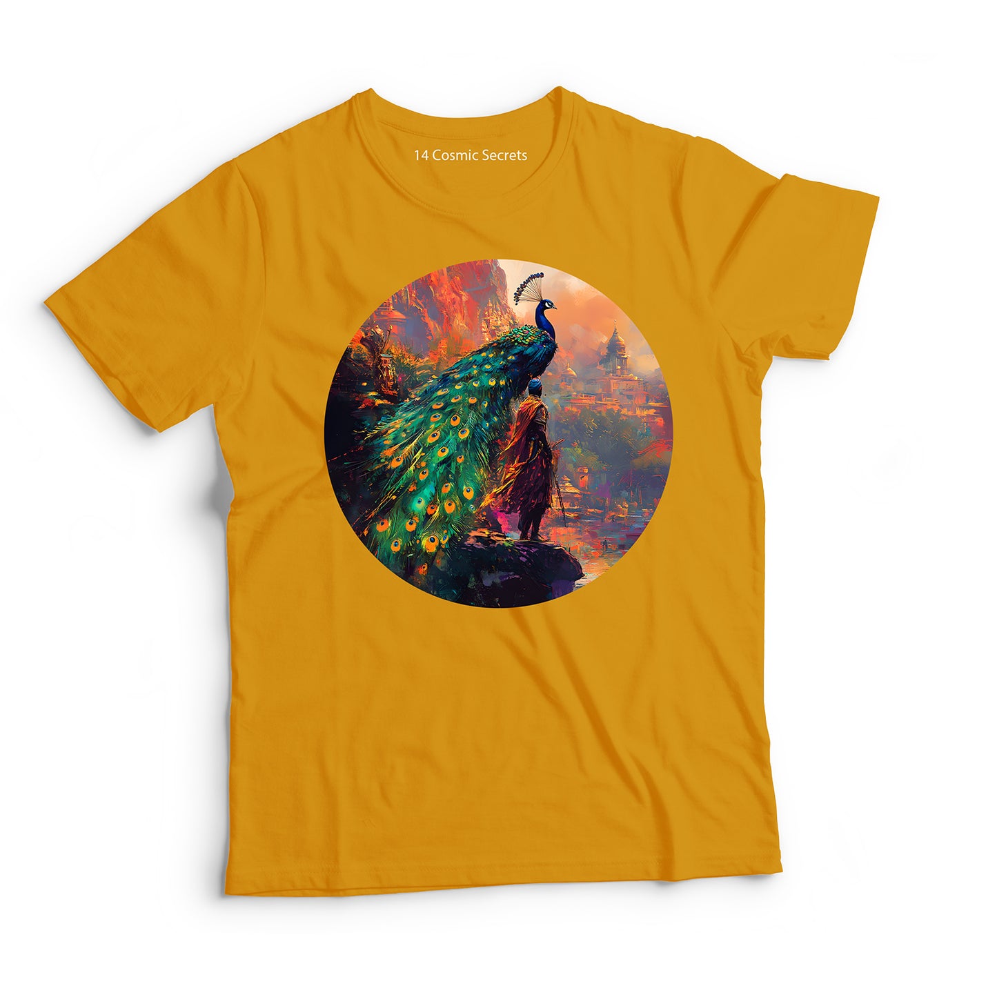 Peacock T-Shirt for Men Cotton Majestic Dancing