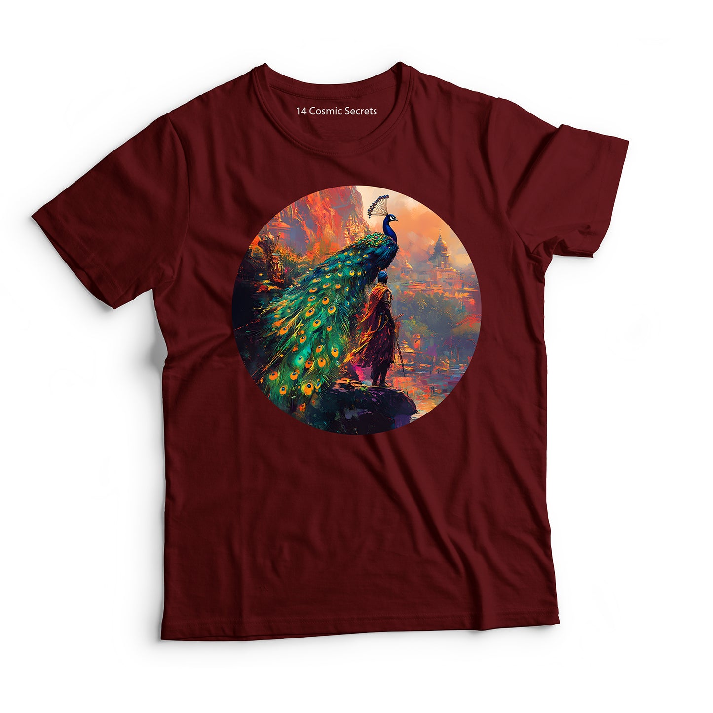 Peacock T-Shirt for Men Cotton Majestic Dancing