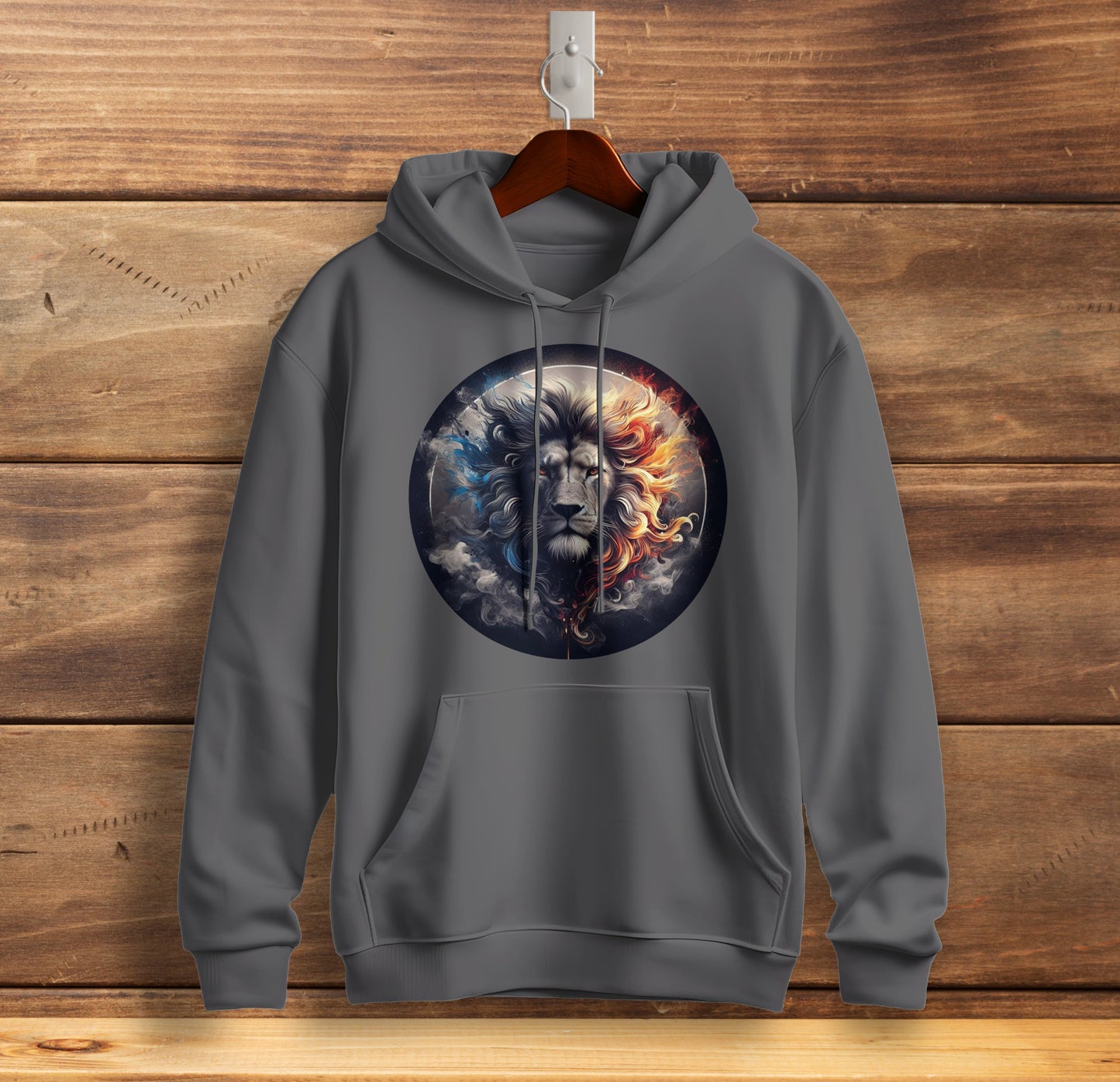 Majestic Lion - Graphic Printed Hooded Sweat Shirt for Men - Cotton - Magnificence of India Sweat Shirt