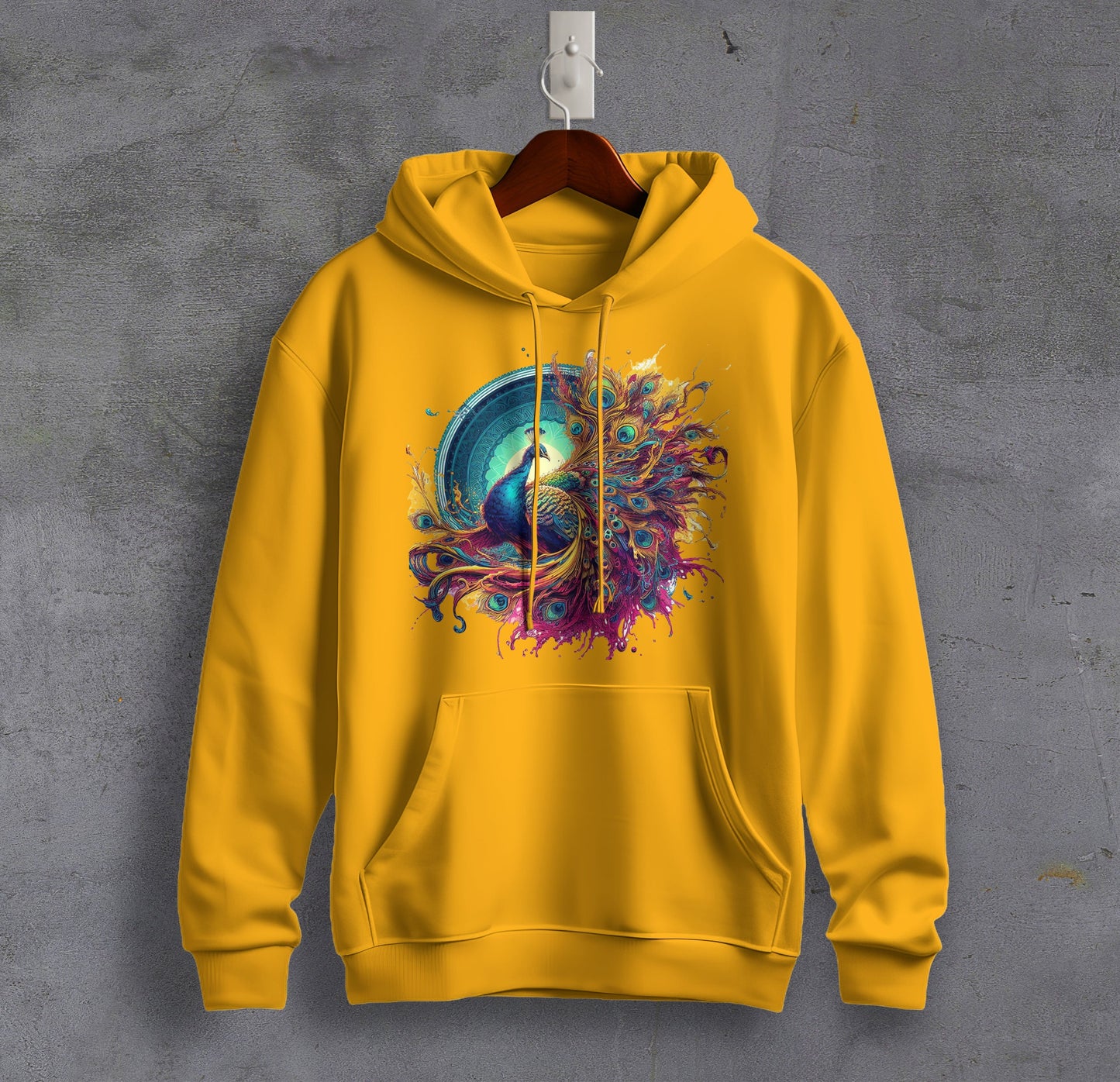 Amazing Peacock - Graphic Printed Hooded Sweat Shirt for Men - Cotton - Magnificence of India Sweat Shirt