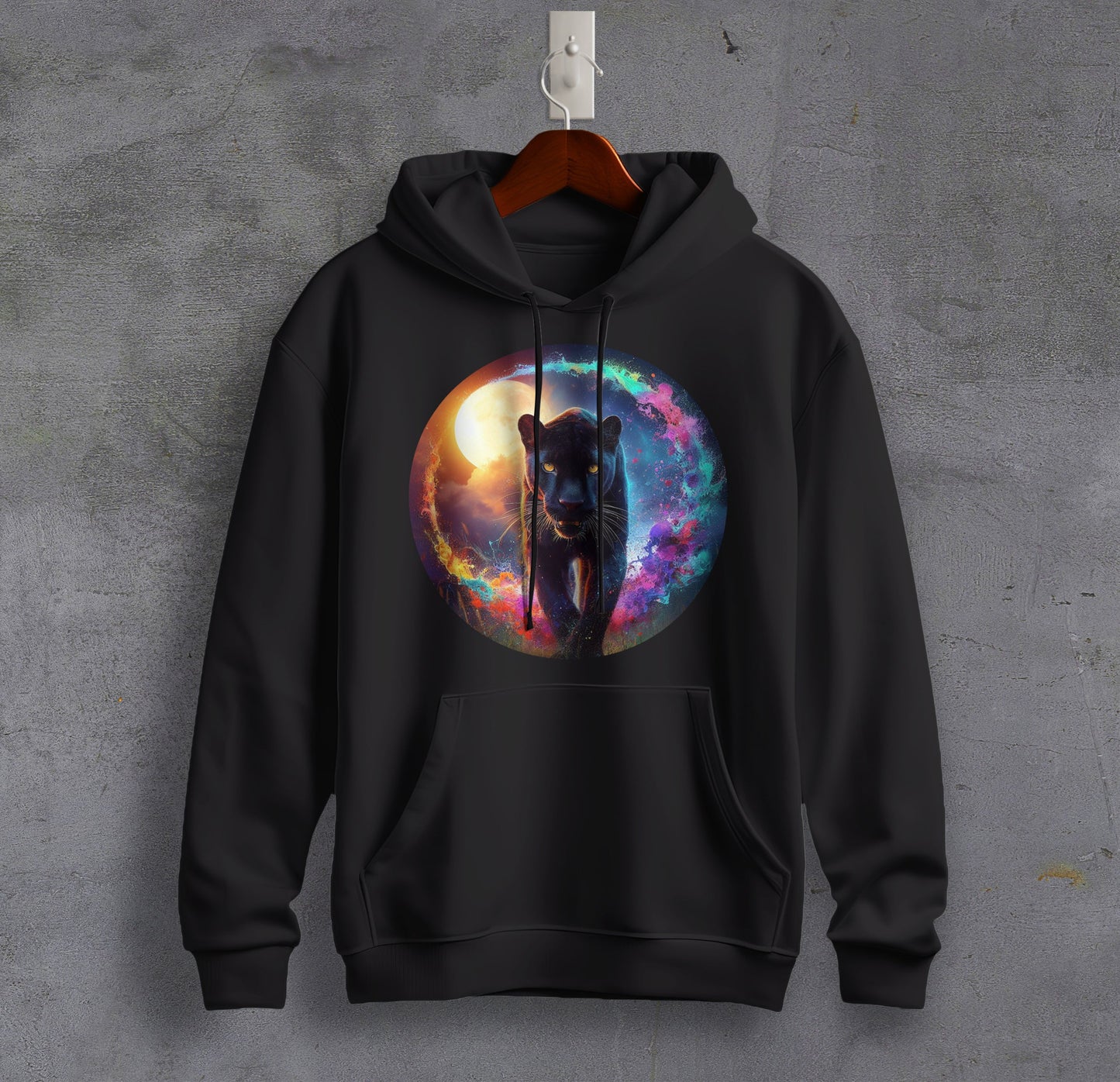 The Bold Black Panther - Graphic Printed Hooded Sweat Shirt for Men - Cotton - Magnificence of India Sweat Shirt