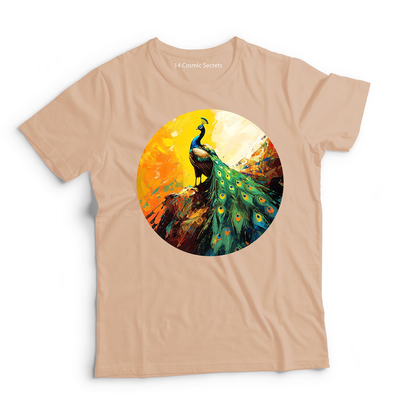 Peacock T-Shirt for Men Cotton Vibrant Feathered