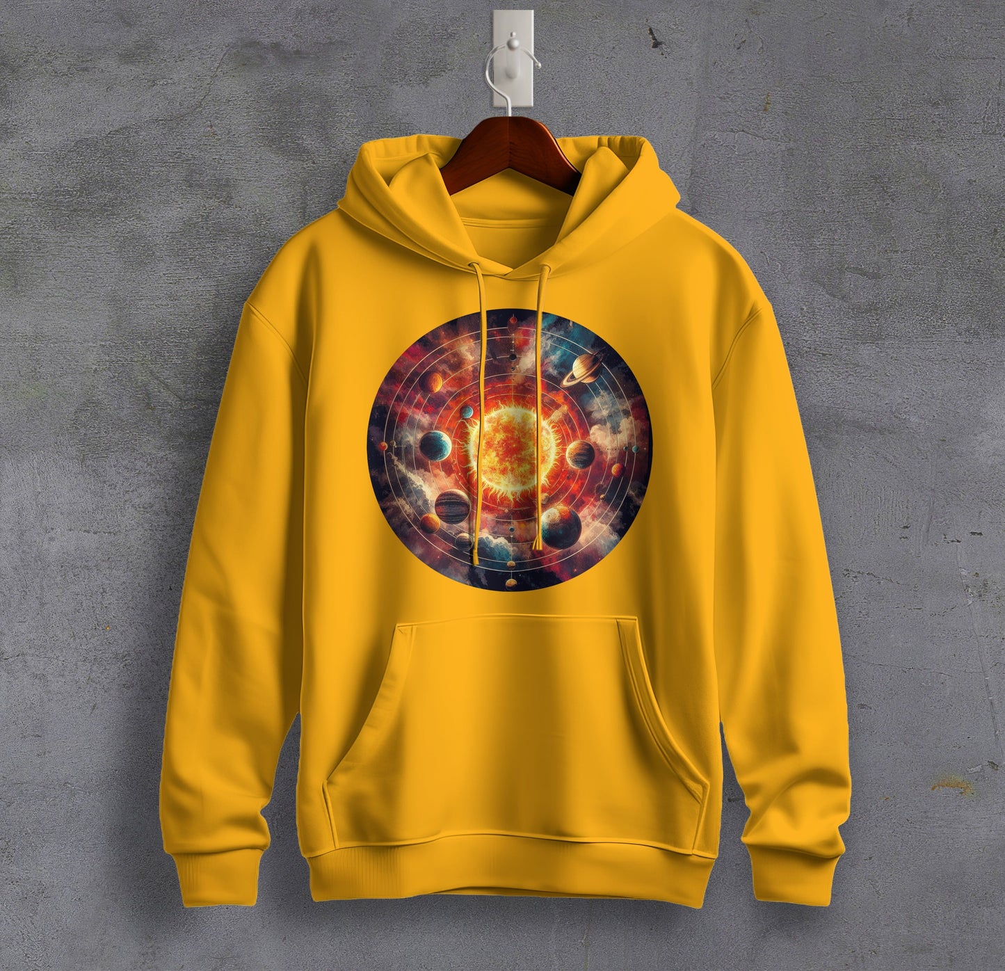 The Solar System - Graphic Printed Hooded Sweat Shirt for Men - Cotton - Cosmos Sweat Shirt 🪐 ☀️ ☯️ 🌘🌑🌒