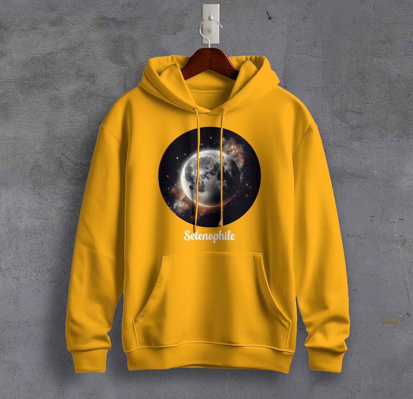 Selenophile - Full Moon Graphic Printed Hooded Sweat Shirt for Men - Cotton - Cosmos Sweat Shirt 🪐 ☀️ ☯️ 🌘🌑🌒