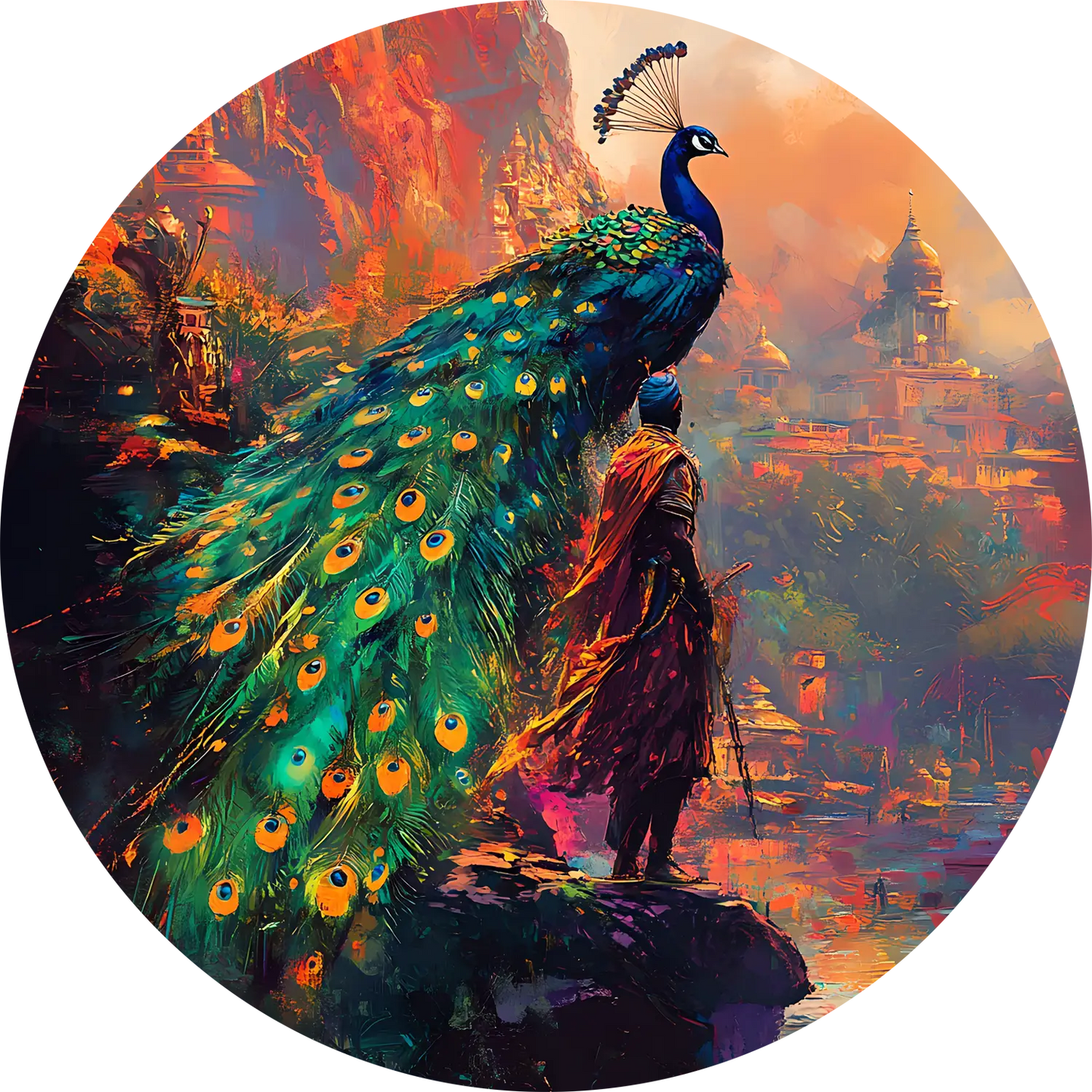 Peacock T-Shirt for Men Cotton Majestic Dancing