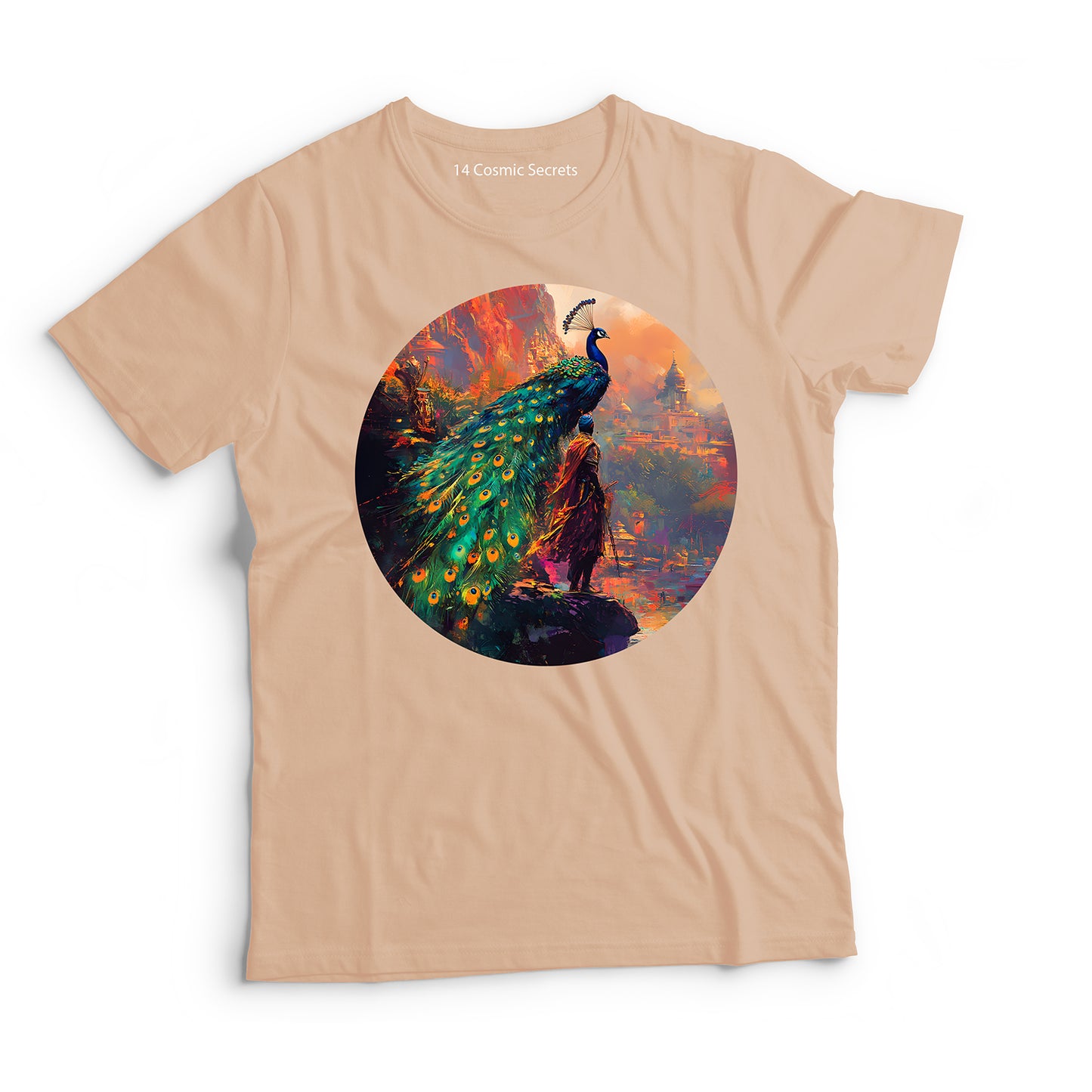 Peacock T-Shirt for Men Cotton Majestic Dancing