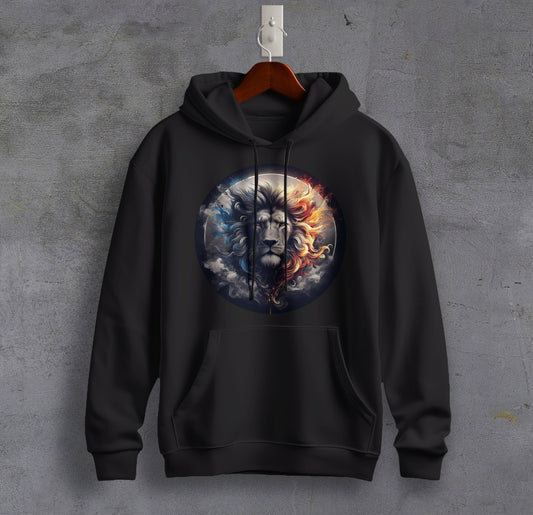 Majestic Lion - Graphic Printed Hooded Sweat Shirt for Men - Cotton - Magnificence of India Sweat Shirt