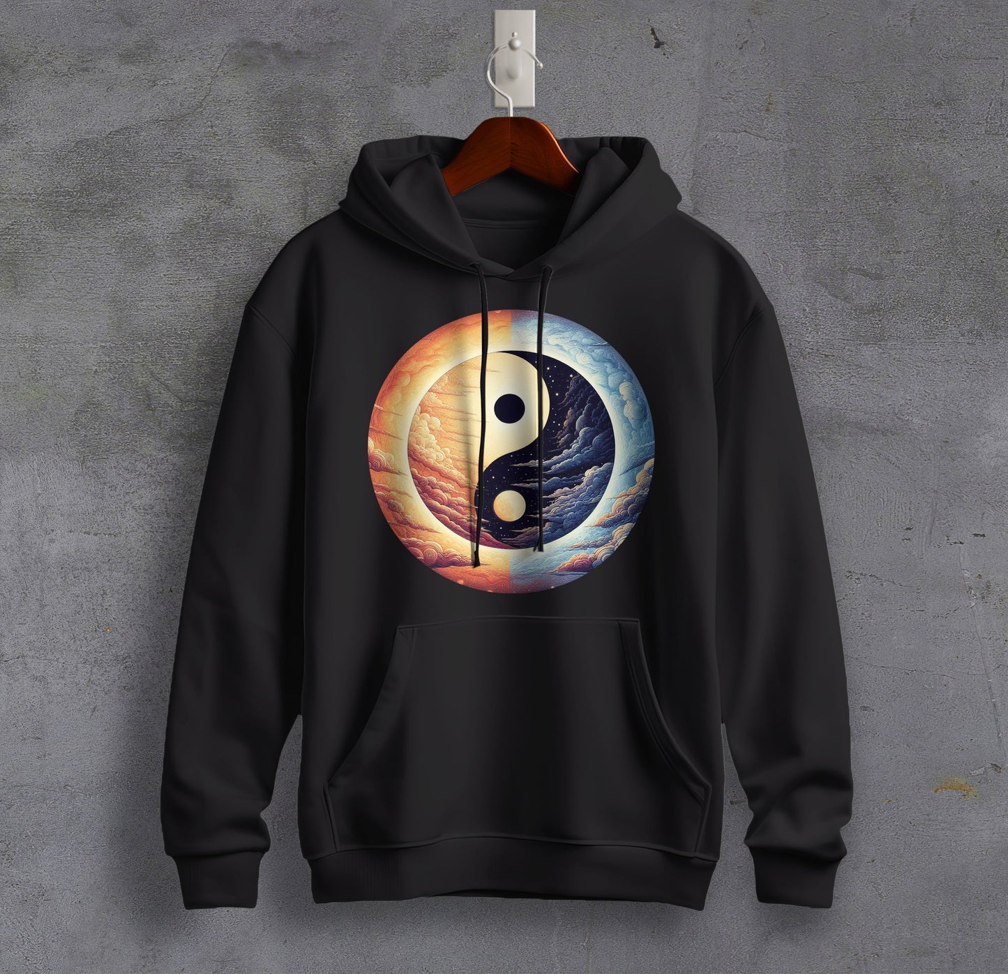 The Yin & The Yang - Graphic Printed Hooded Sweat Shirt for Men - Cotton - Cosmos Sweat Shirt 🪐 ☀️ ☯️ 🌘🌑🌒