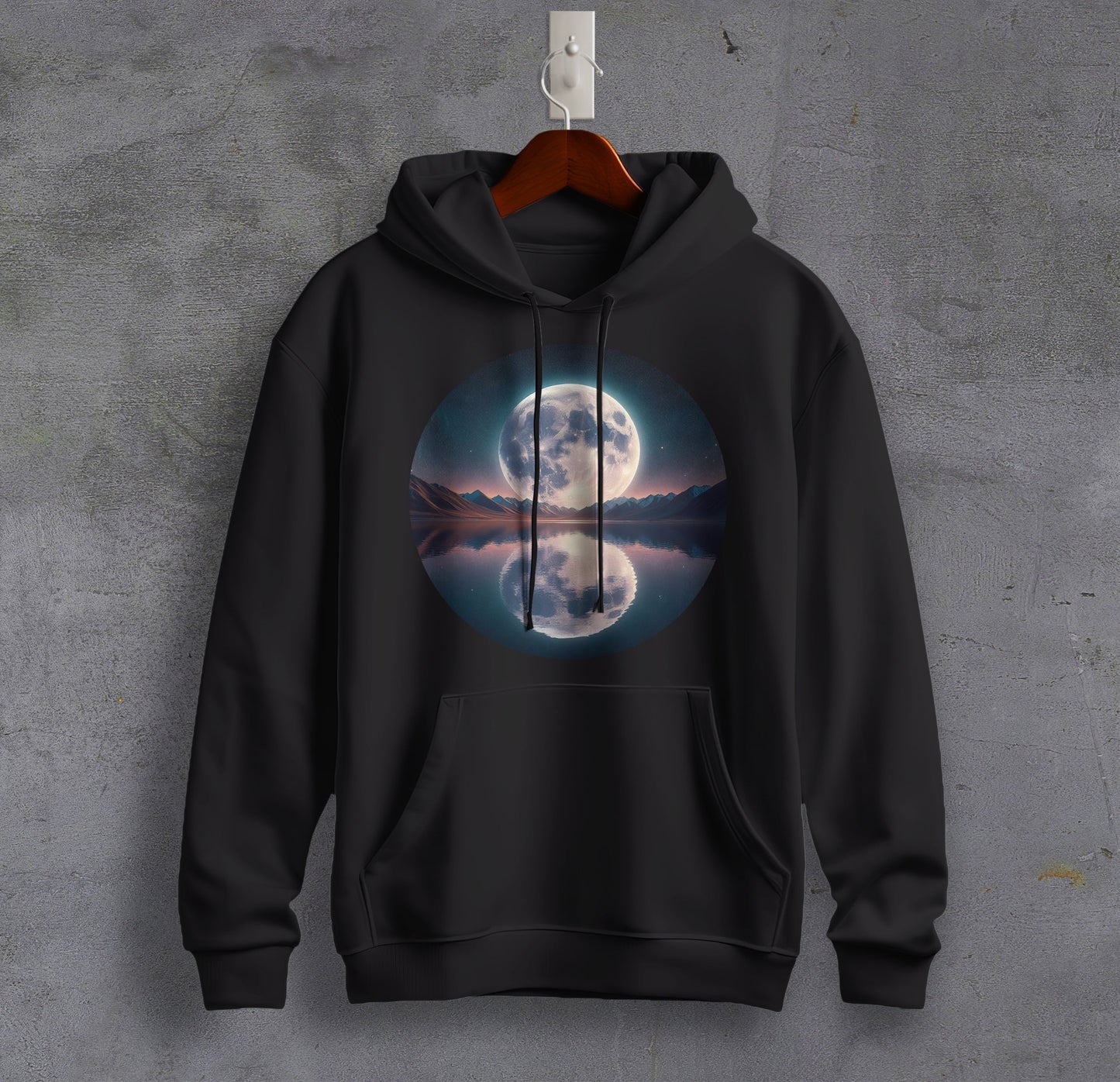 Reflections by the Lake - Full Moon Graphic Printed Hooded Sweat Shirt for Men - Cotton - Cosmos Sweat Shirt