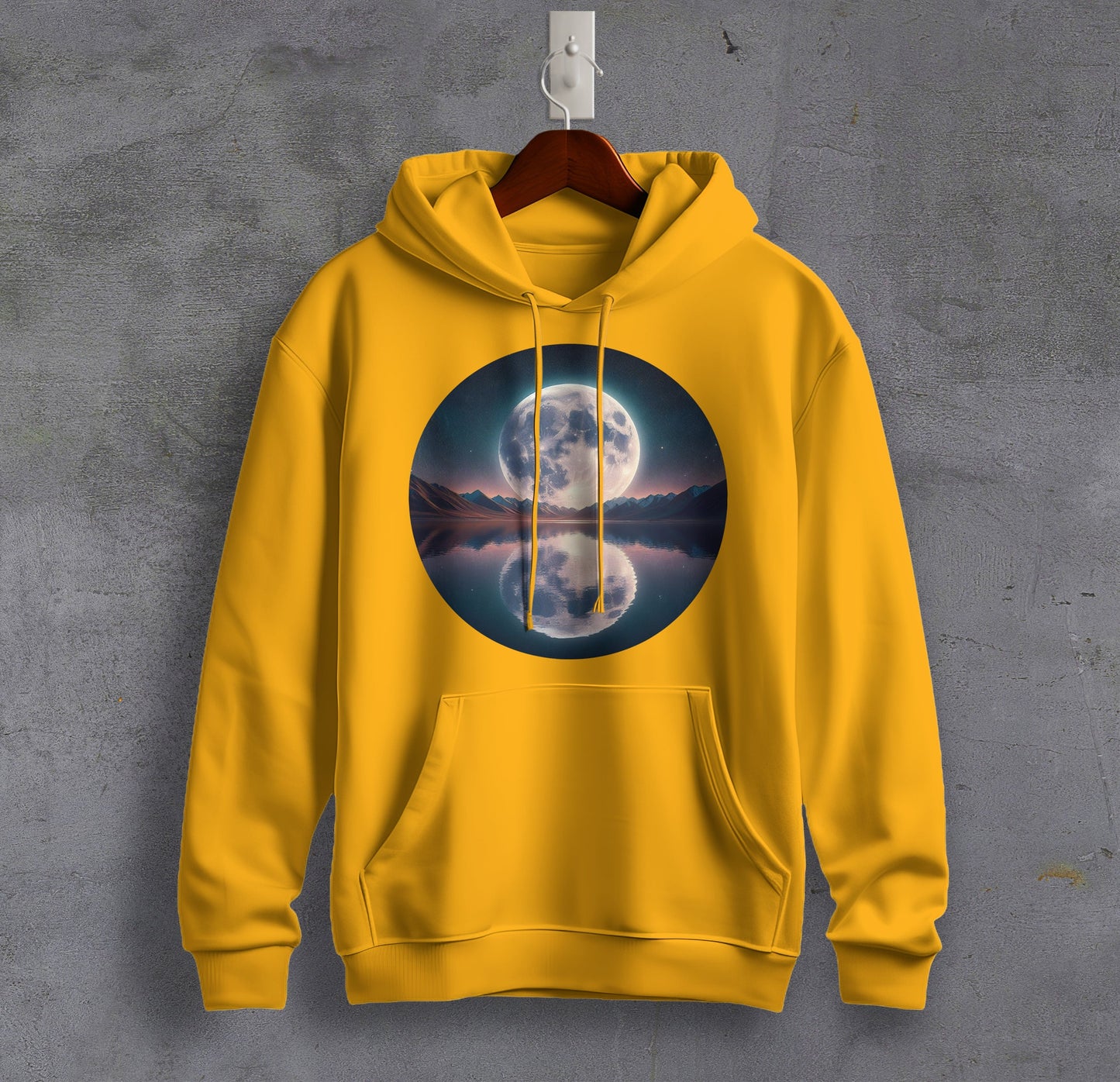 Reflections by the Lake - Full Moon Graphic Printed Hooded Sweat Shirt for Men - Cotton - Cosmos Sweat Shirt