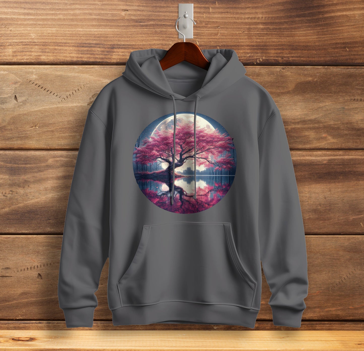 The Cherry Blossom - Full Moon Graphic Printed Hooded Sweat Shirt for Men - Cotton - Cosmos Sweat Shirt