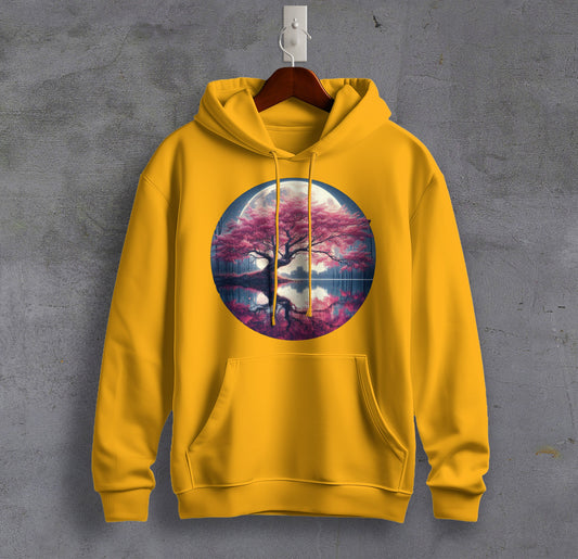 The Cherry Blossom - Full Moon Graphic Printed Hooded Sweat Shirt for Men - Cotton - Cosmos Sweat Shirt