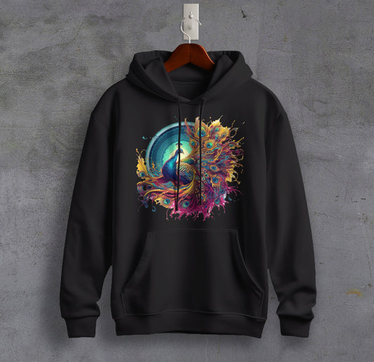 Amazing Peacock - Graphic Printed Hooded Sweat Shirt for Men - Cotton - Magnificence of India Sweat Shirt