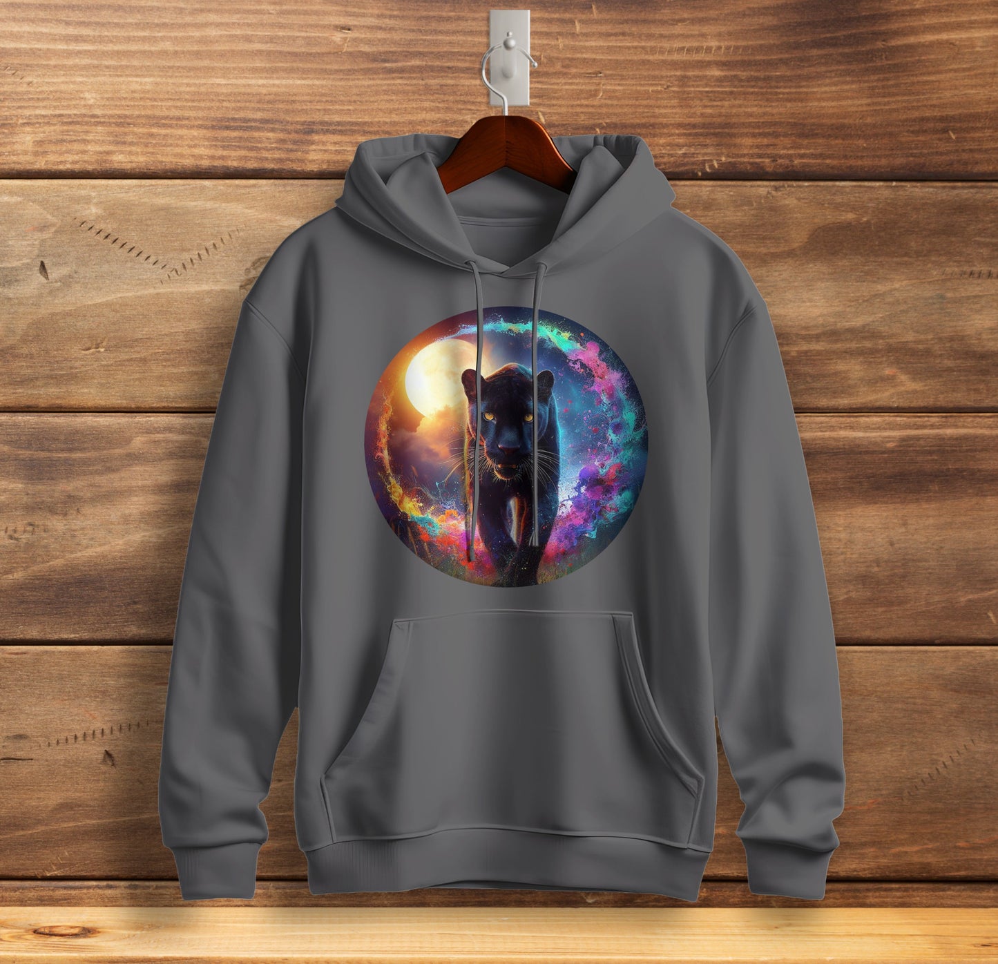 The Bold Black Panther - Graphic Printed Hooded Sweat Shirt for Men - Cotton - Magnificence of India Sweat Shirt