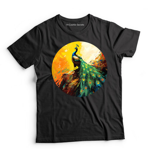 Peacock T-Shirt for Kids Cotton Vibrant Feathered