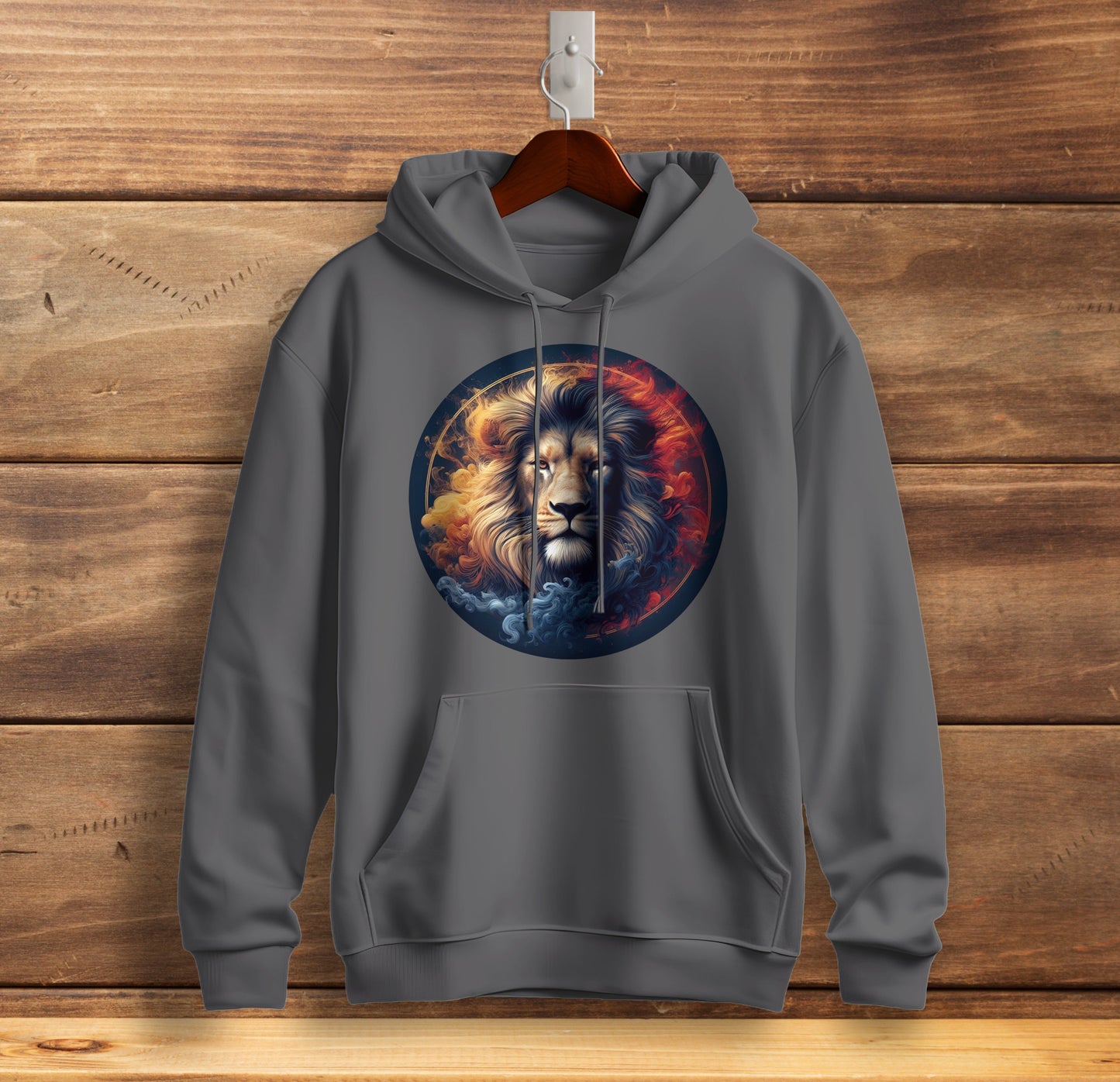 Lion's Strength - Graphic Printed Hooded Sweat Shirt for Men - Cotton - Magnificence of India Sweat Shirt