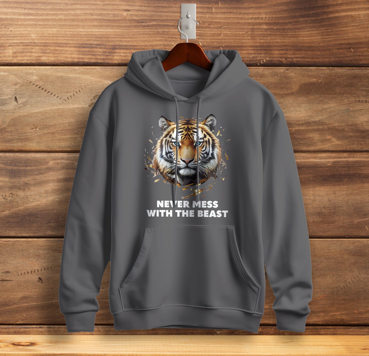 Never Mess with the Beast - Tiger Graphic Printed Hooded Sweat Shirt for Men - Cotton - Magnificence of India Sweat Shirt