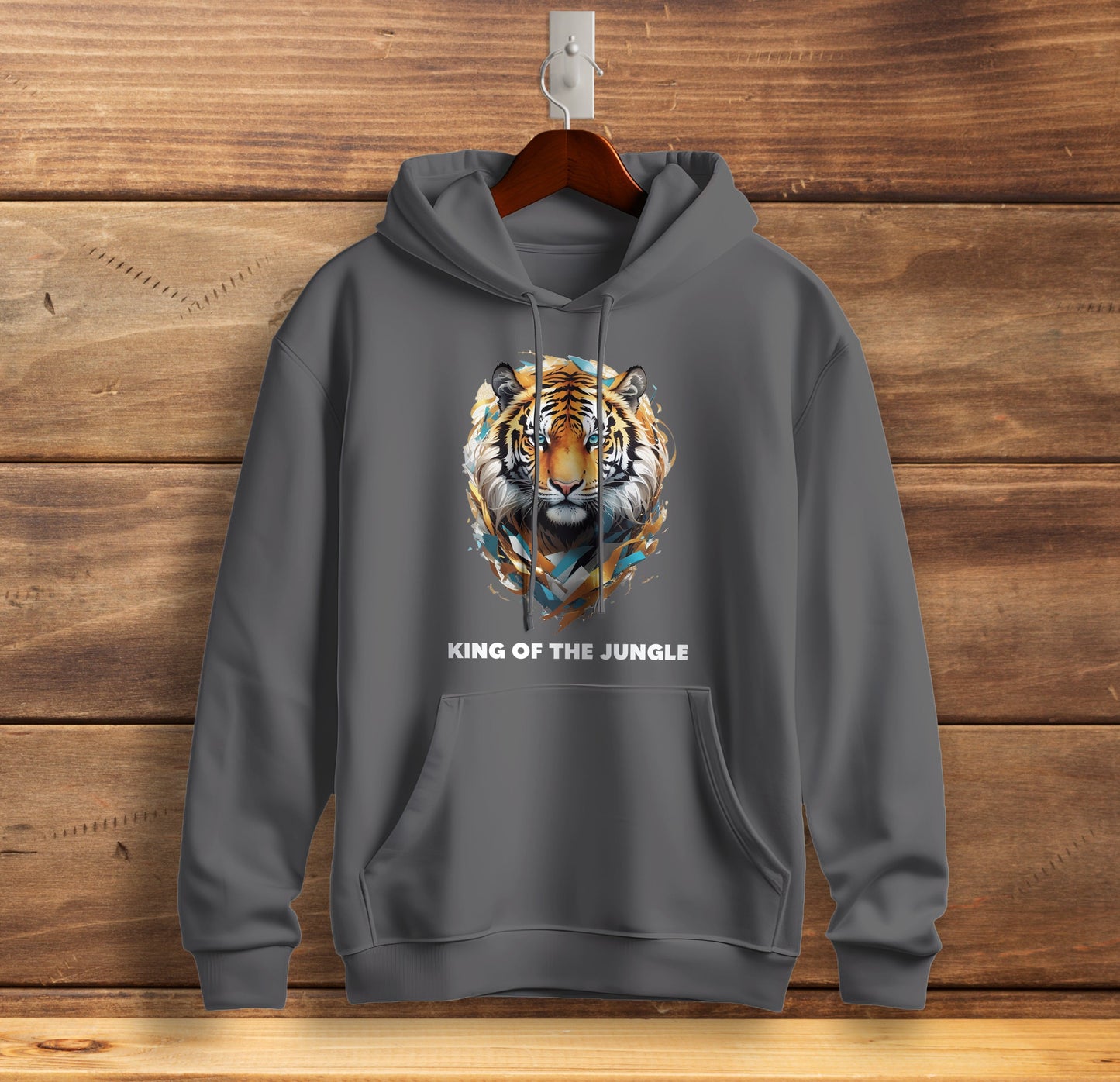 King of the Jungle - Tiger Graphic Printed Hooded Sweat Shirt for Men - Cotton - Magnificence of India Sweat Shirt