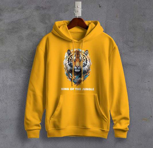 King of the Jungle - Tiger Graphic Printed Hooded Sweat Shirt for Men - Cotton - Magnificence of India Sweat Shirt