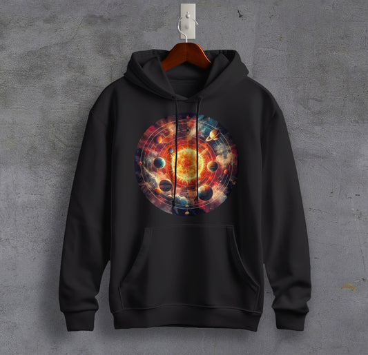 The Solar System - Graphic Printed Hooded Sweat Shirt for Men - Cotton - Cosmos Sweat Shirt 🪐 ☀️ ☯️ 🌘🌑🌒