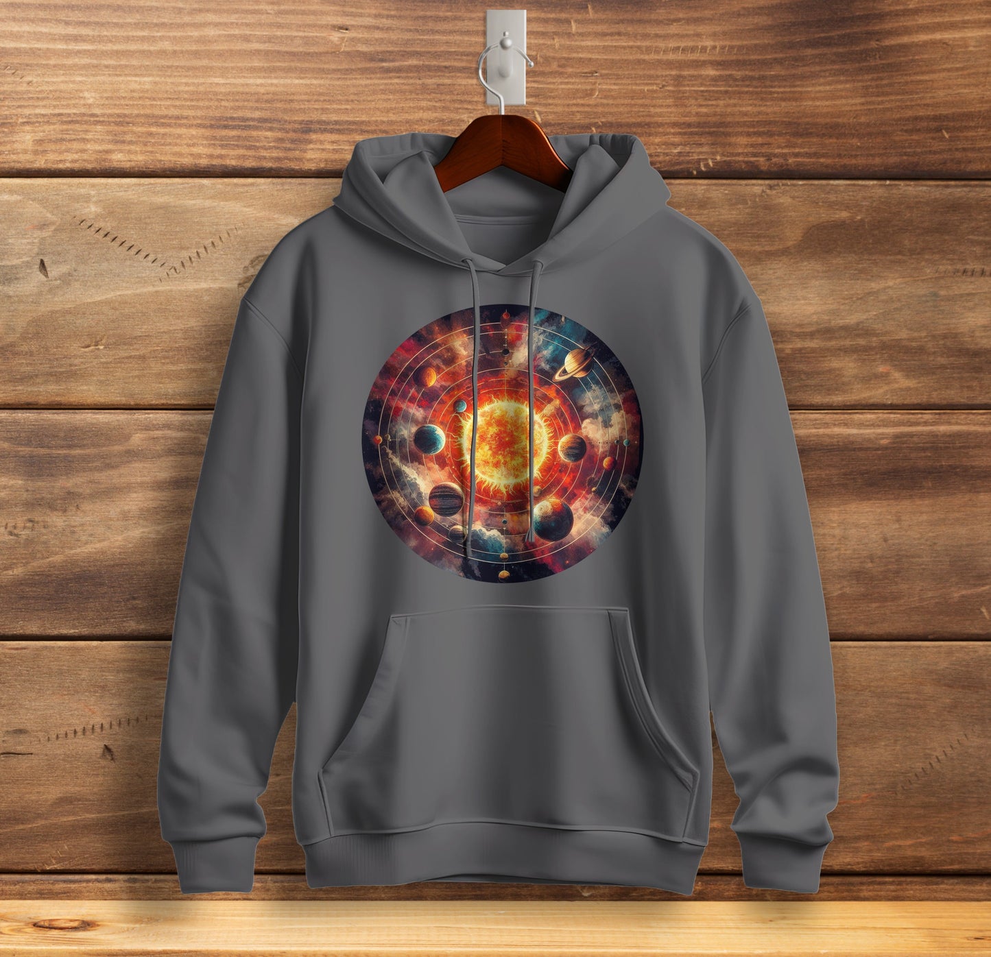 The Solar System - Graphic Printed Hooded Sweat Shirt for Men - Cotton - Cosmos Sweat Shirt 🪐 ☀️ ☯️ 🌘🌑🌒