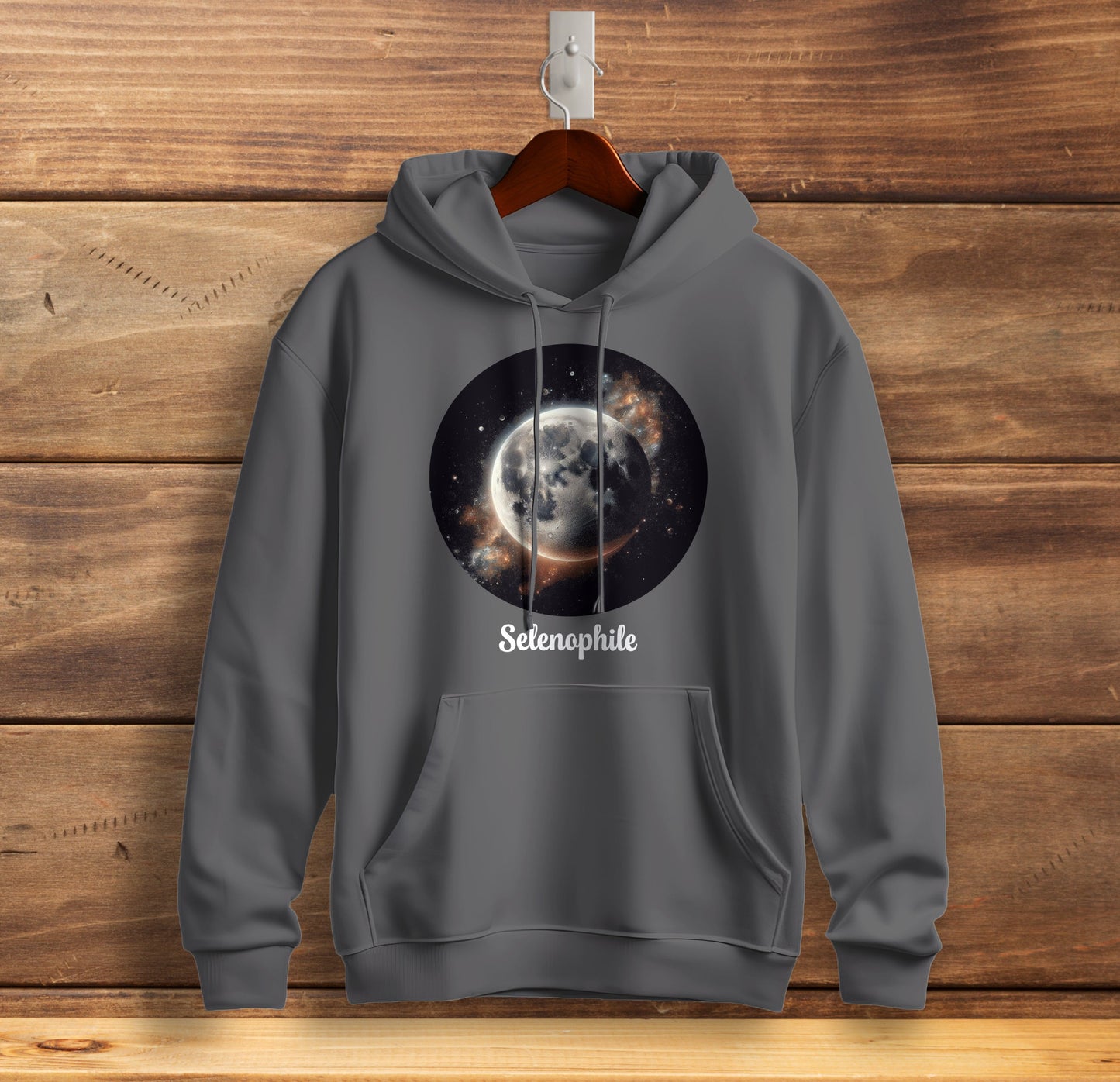 Selenophile - Full Moon Graphic Printed Hooded Sweat Shirt for Men - Cotton - Cosmos Sweat Shirt 🪐 ☀️ ☯️ 🌘🌑🌒